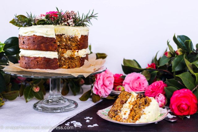 Carrot and Coconut Cake with Lime Cream Cheese Frosting recipe One Perfect Mess blog easy simple baking layer celebration gluten free dairy free wheat free healthy fresh flowers naked cake 10